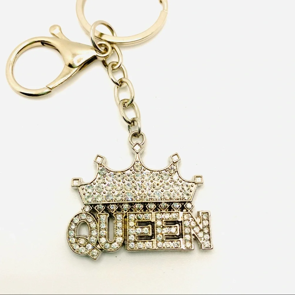 Purse Charm Key Chain Queen Crystals set in Silver tone. SUPER BRILLIANT